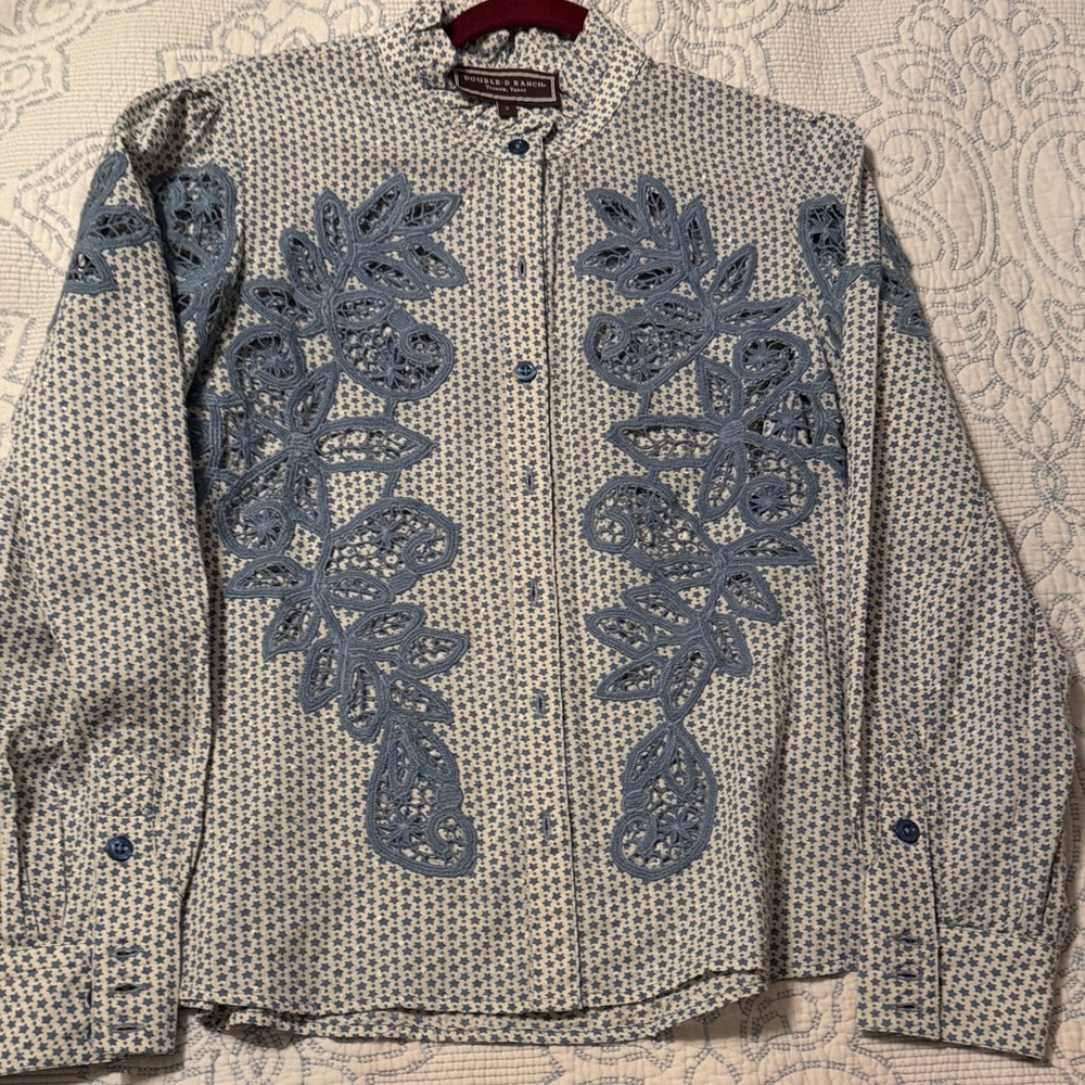 Double D Ranch Blue and White Button Down Shirt